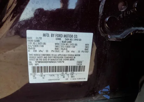 2022 Ford Explorer Xlt from USA, damaged, VIN 1FMSK8DH6NGC10579